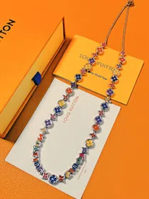 Louis Vuitton LV Letters and Floral Rainbow Bead Necklace-4062  