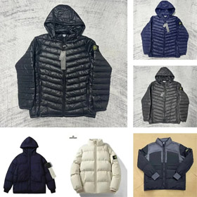Stone Island hooded zipper stand collar patchwork design down jacket-4393  